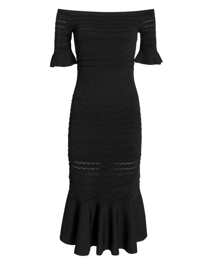 Alexis Sheira Knit Midi Dress Black P