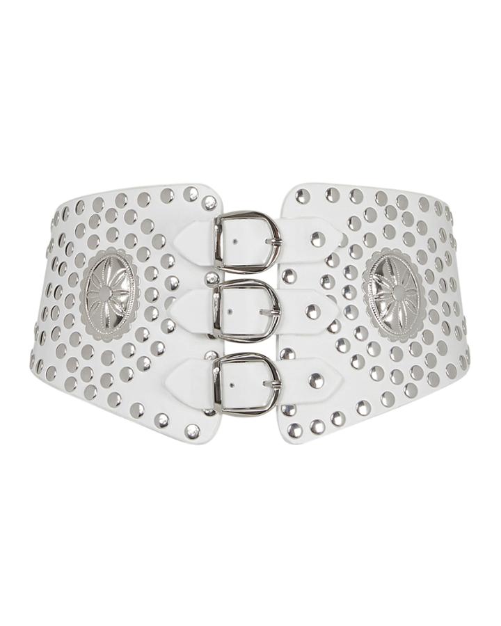 Jonathan Simkhai Studded Buckle Waist Belt Ivory M/l