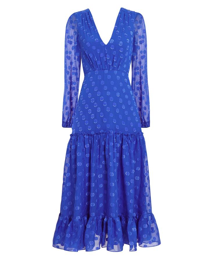 Saloni London Saloni Devon Deep V Midi Dress Cobalt Blue 6