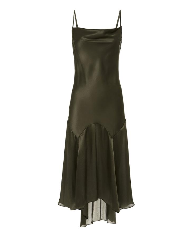 Fleur Du Mal Teardrop Slip Midi Dress Olive/army P