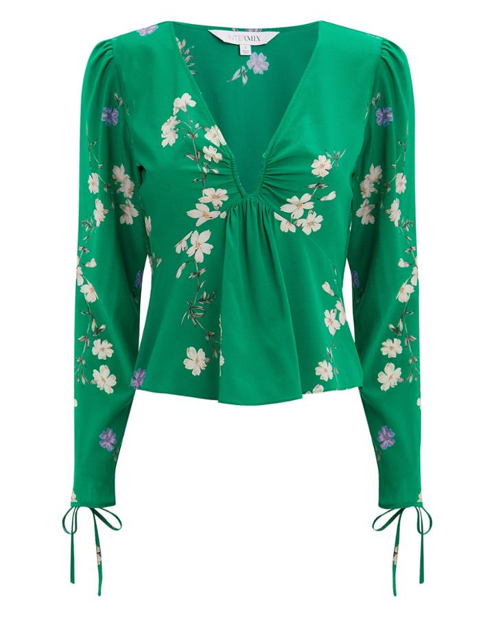 Exclusive For Intermix Intermix Andrea Printed Top Emerald/floral 2