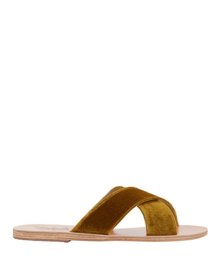 Ancient Greek Sandals Thais Cross Strap Mustard Velvet Sandals Mustard 37
