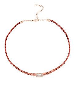 Jacquie Aiche Braided Leather Pav Oval Moonstone Choker