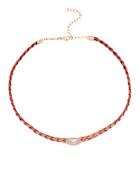 Jacquie Aiche Braided Leather Pav Oval Moonstone Choker