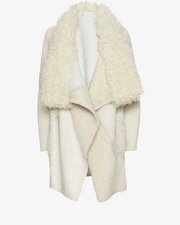 Yves Salomon Drape Shearling Coat: White