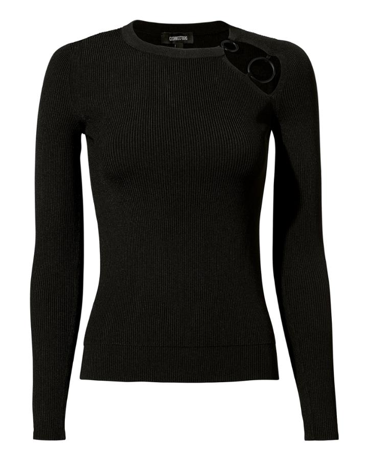 Cushnie Et Ochs Sienna Ring-detailed Black Knit Top Black L