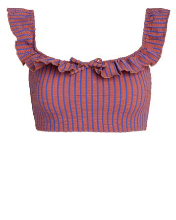 Solid & Striped Paloma Riad Off Shoulder Seersucker Bikini Top Rust/blue M