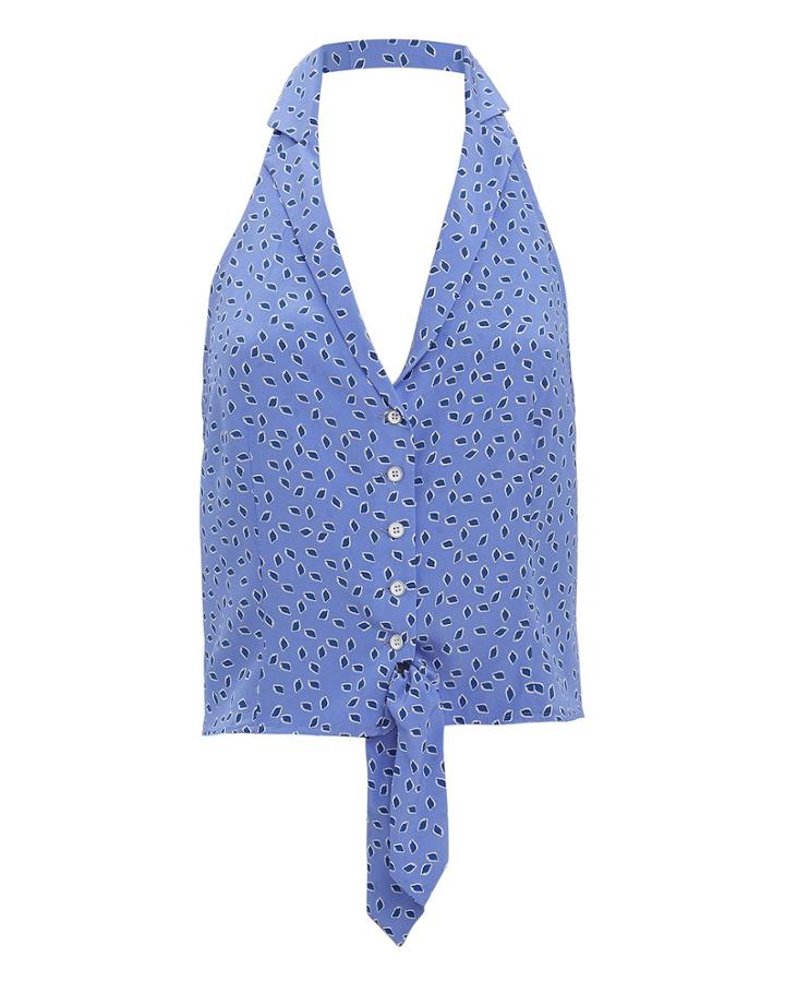 Exclusive For Intermix Intermix Dottie Blue Halter Blouse Multi P