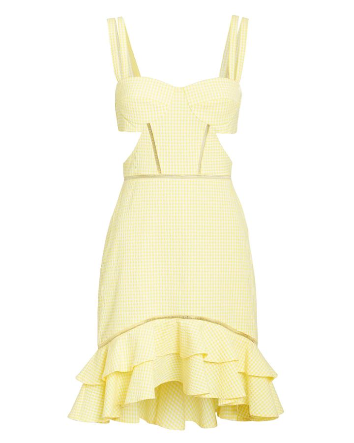 Jonathan Simkhai Seersucker Gingham Cutout Mini Dress Yellow Seersucker Gingham 6