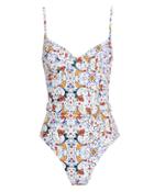 Onia Danielle Belted One Piece Swimsuit White/floral S