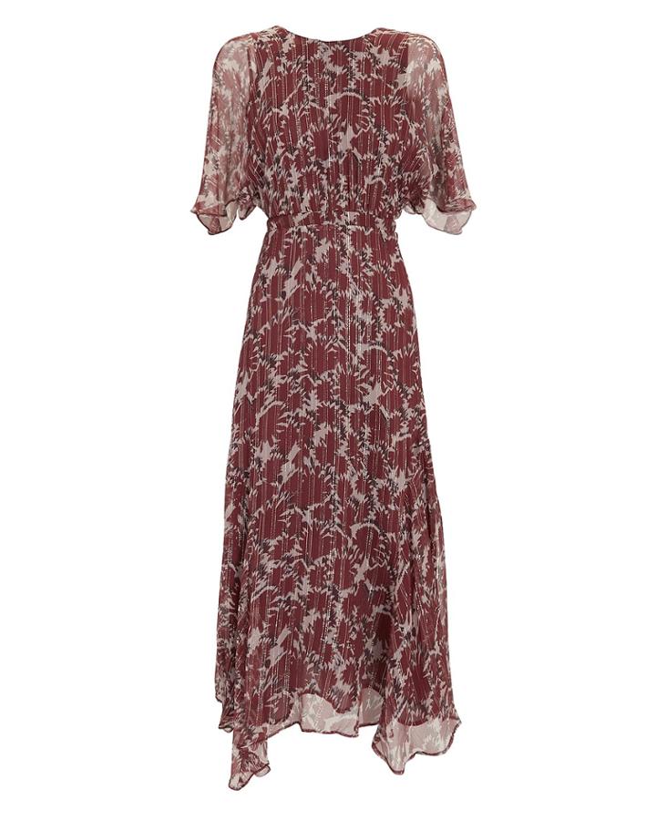 Warm Paradise Silk Chiffon Midi Dress Red-drk 1