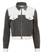 Re/done Black And White Cropped Denim Jacket Blk/wht P