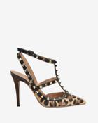 Valentino Rockstud Leopard Print Calfhair Cage Pump