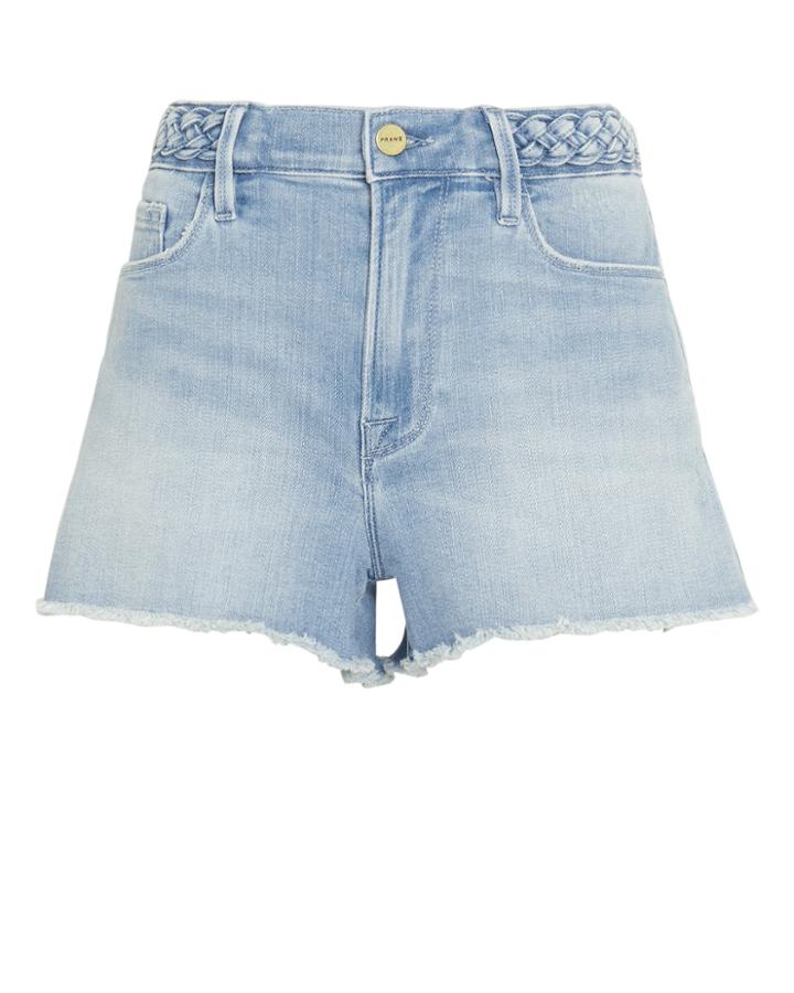Frame Le Cut Off Braided Waistband Denim Shorts Light Blue Denim 29