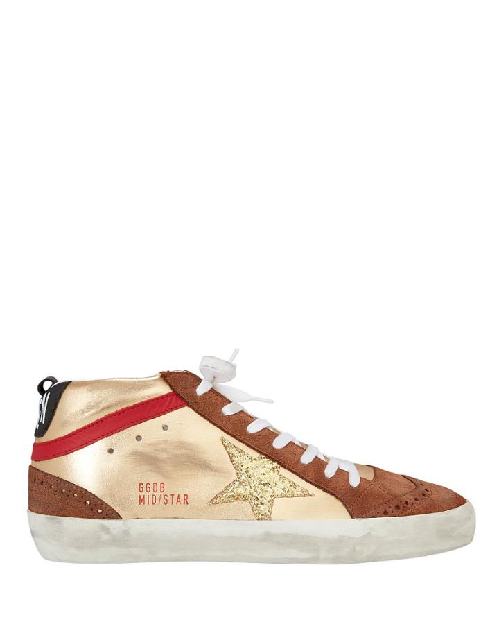 Golden Goose Mid Gold Glitter Star Sneakers Gold 38