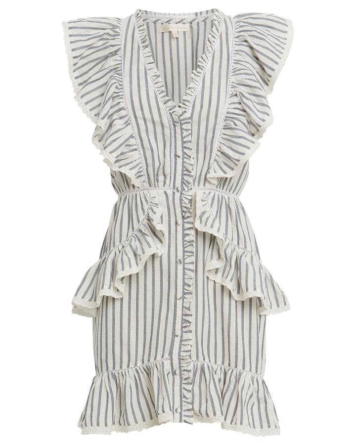 Love Shack Fancy Loveshackfancy India Striped Voile Dress Ivory/blue 4