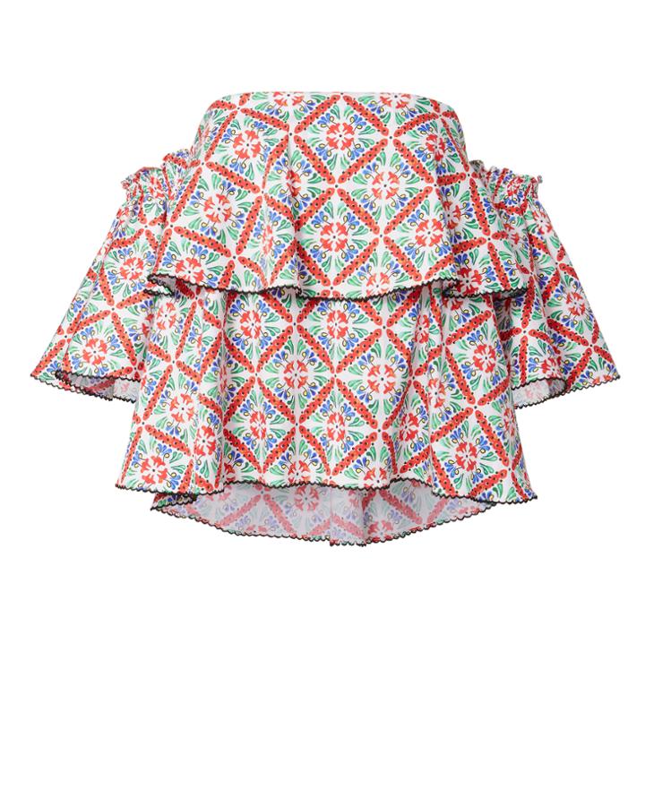 Caroline Constas Liza Off Shoulder Tiered Top Pri-abstract P