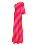 Saloni London Saloni Lily One Shoulder Striped Gown Pink/orange 2