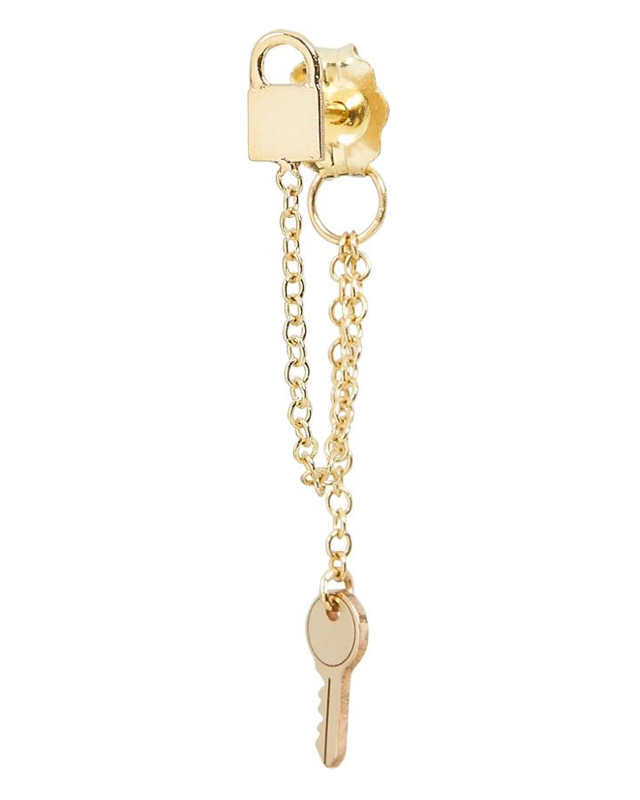 Zoe Chicco Itty Bitty Padlock Key Earring Gold 1size