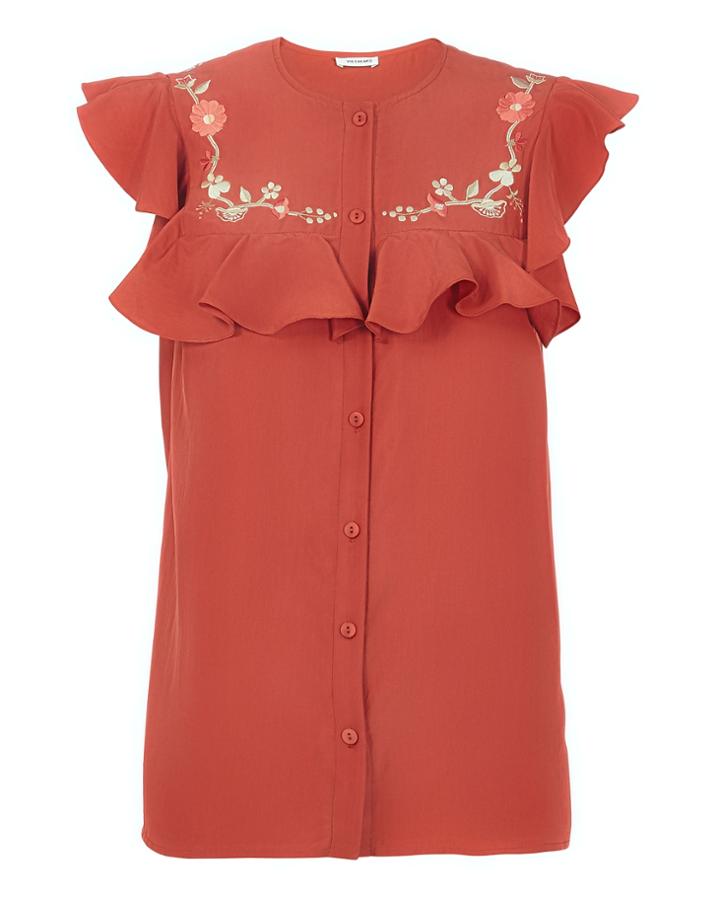 Vilshenko Casey Wreath Embroidered Top Red 6