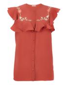 Vilshenko Casey Wreath Embroidered Top Red 6