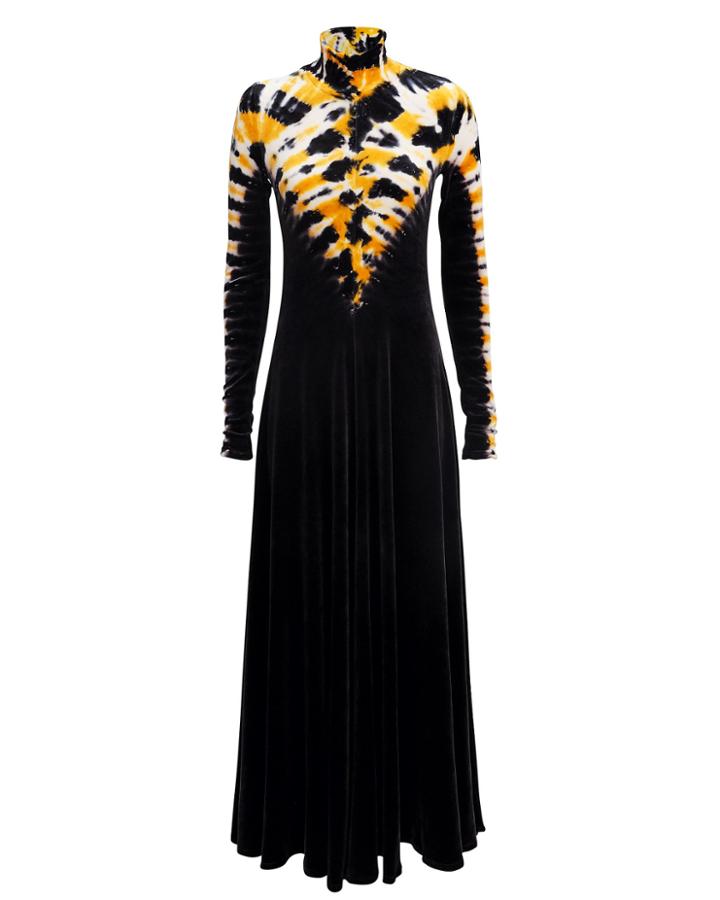 Proenza Schouler Tie Dye Velvet Maxi Dress Black/yellow S