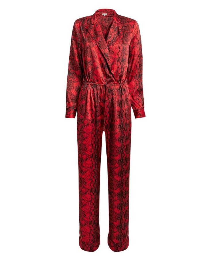 Torn Ronny Kobo Whitney Snakeprint Jumpsuit Red/black Snakeskin Print P