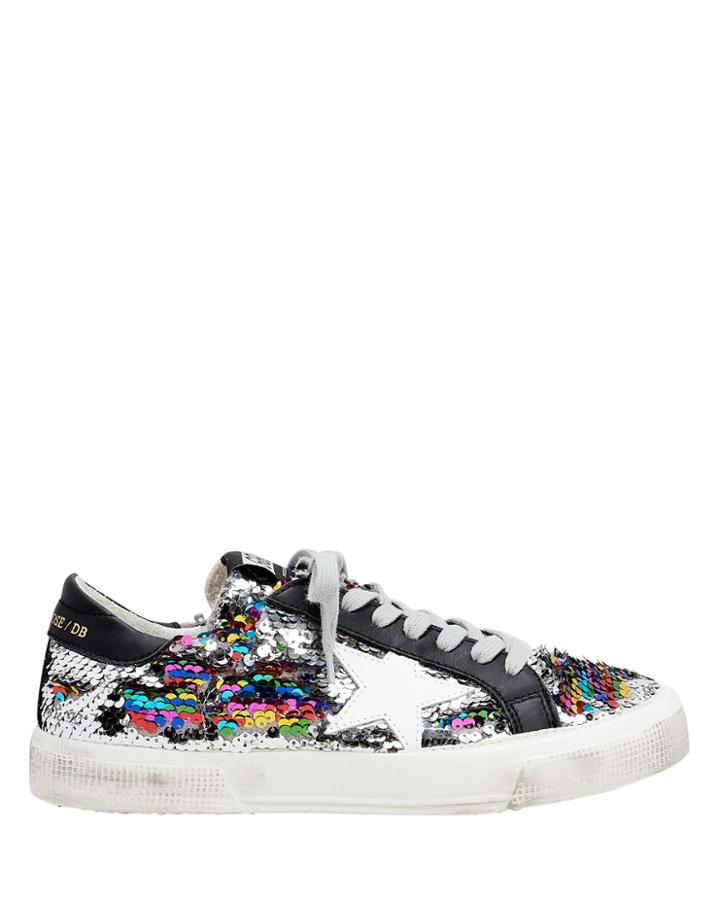 Golden Goose May Rainbow Sequin Low-top Sneakers Silver 37