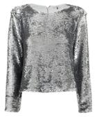 Ganni Crewneck Silver Sequin Top Silver 36