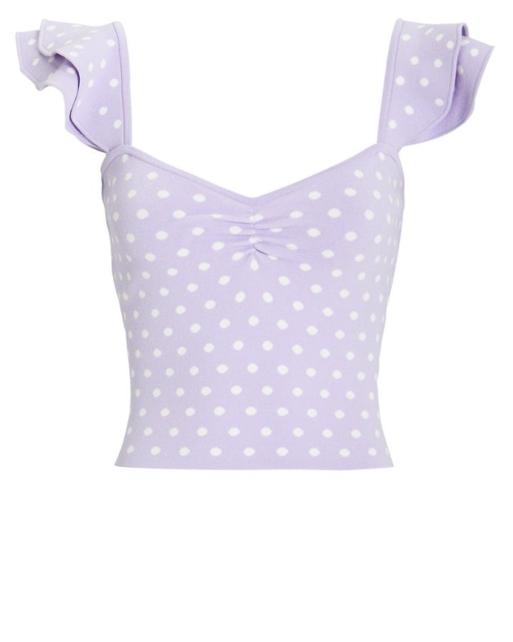 Torn Ronny Kobo Natasha Polka Dot Ruffle Top Purple/white/polka Dots P