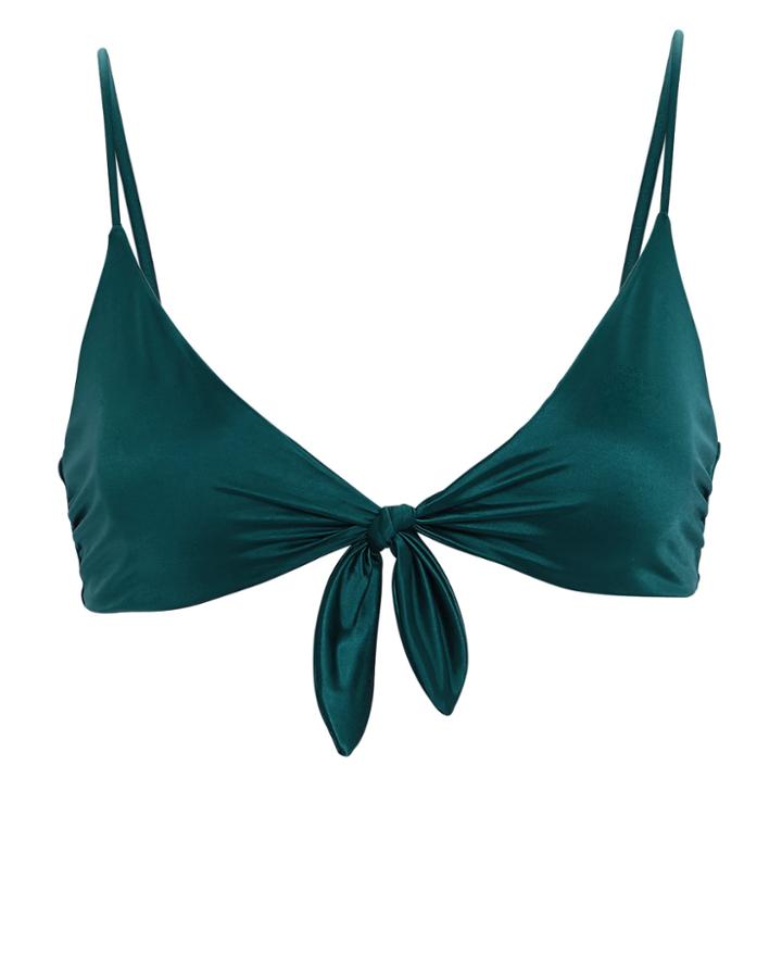 Bond Eye Sugar Crop Tie Front Bikini Top Teal L