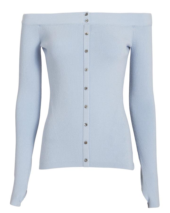 Exclusive For Intermix Intermix Delphine Off Shoulder Blue Knit Sweater Blue-lt M