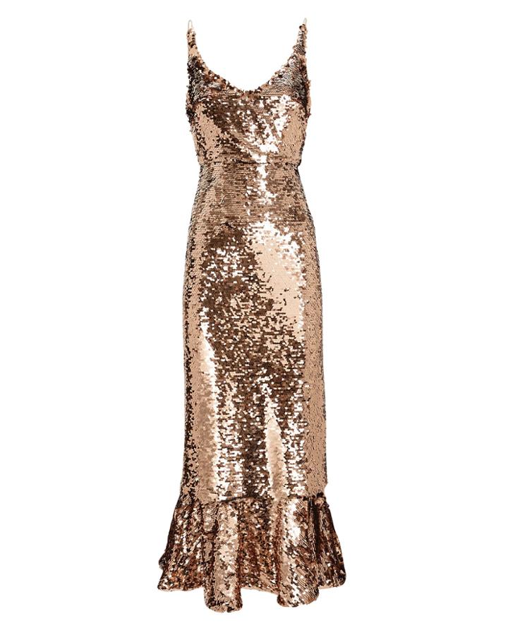 Saloni London Saloni Aidan Sequin Gown Gold 2