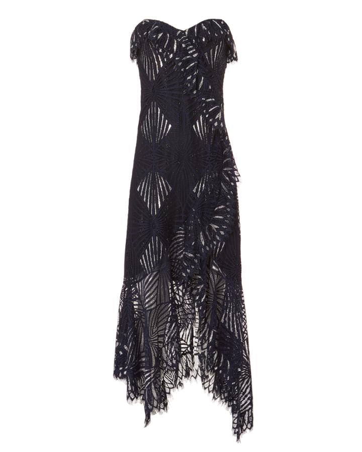 Jonathan Simkhai Asymmetric Bustier Metallic Dress Navy Zero