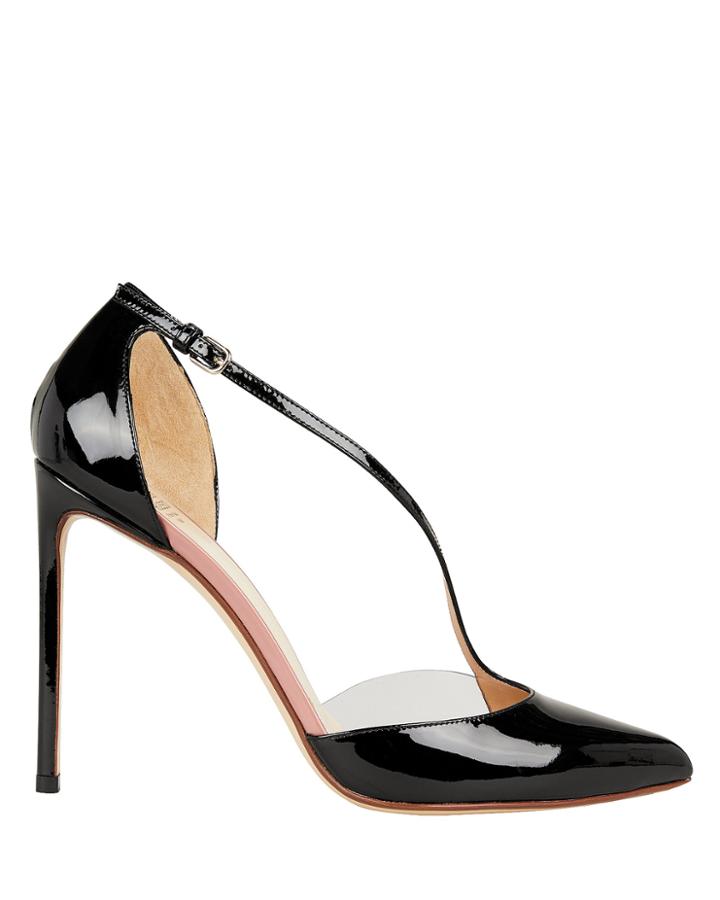 Francesco Russo Pvc Curved Strap Patent Leather Pumps Black 37