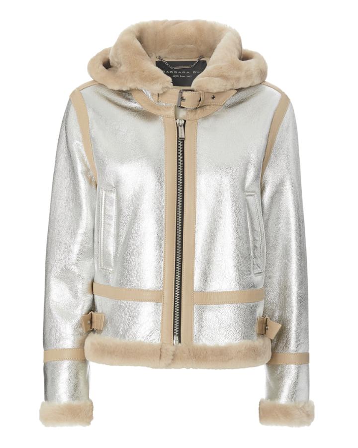 Barbara Bui Shearling Trim Silver Flying Jacket