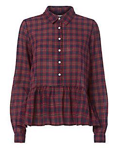 Birds Of Paradis X Trovata Red Plaid Peplum Shirt