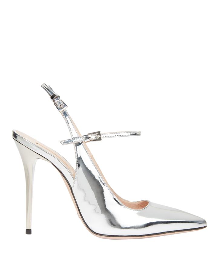 Sebastian Silver Leather Slingback Sandals Silver 37