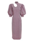 Ganni Pinstripe Cutout Dress Pink 34