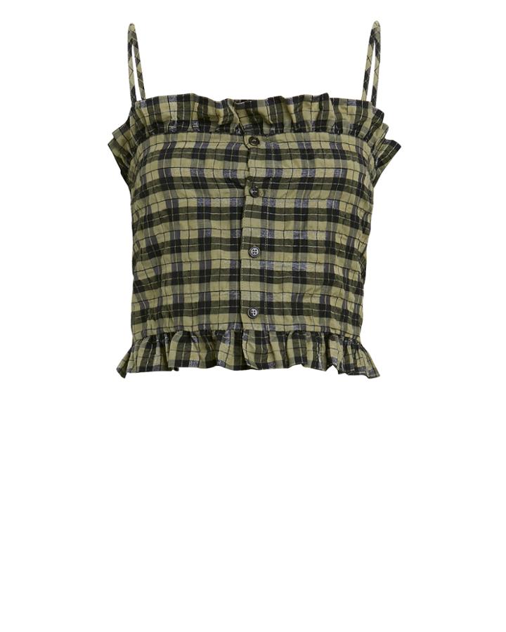 Ganni Checked Seersucker Crop Top Aloe Green 40