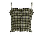 Ganni Checked Seersucker Crop Top Aloe Green 40