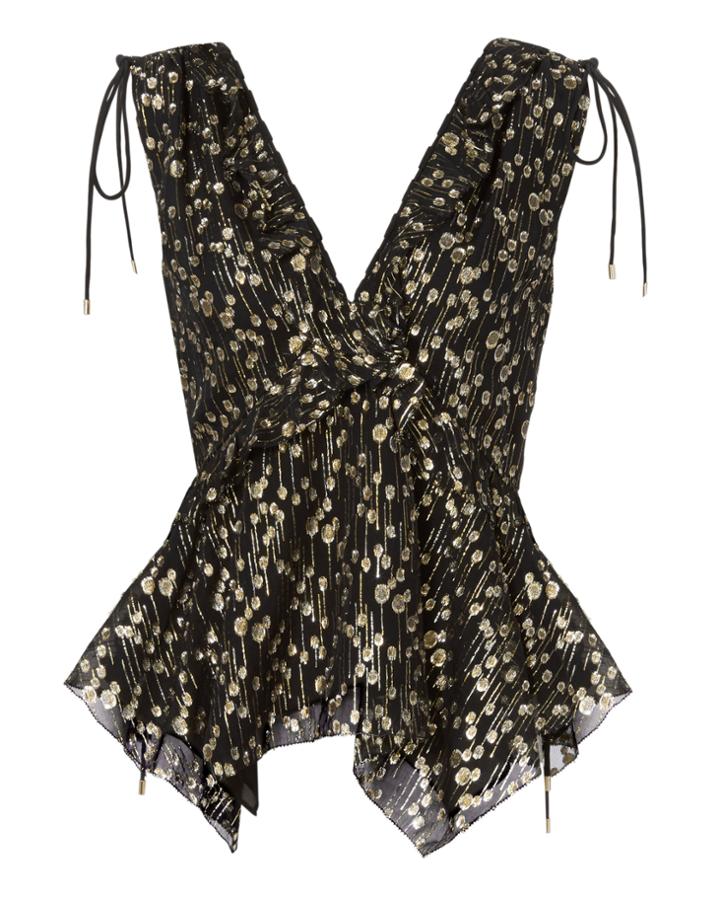 Derek Lam 10 Crosby Ruffled Metallic Dot Top Black Zero