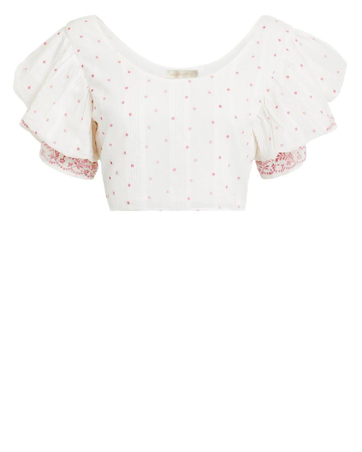 Love Shack Fancy Loveshackfancy Christine Polka Dot Crop Top White/dusty Rose M