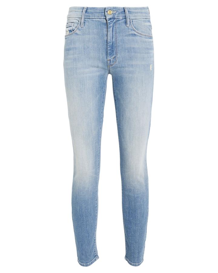 Mother Looker Cropped Skinny Jeans Light Blue Wash 28