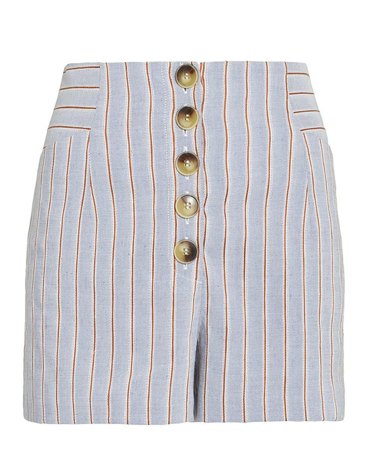 Exclusive For Intermix Intermix Delany Striped Linen High Waist Shorts Blue-lt Zero
