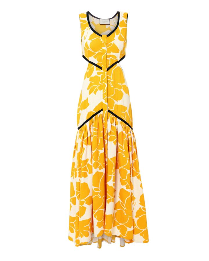 Alexis Cutout Floral Midi Dress Yellow P