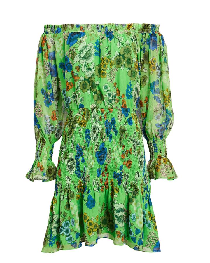Alexis Malina Off Shoulder Smocked Dress Green Floral P