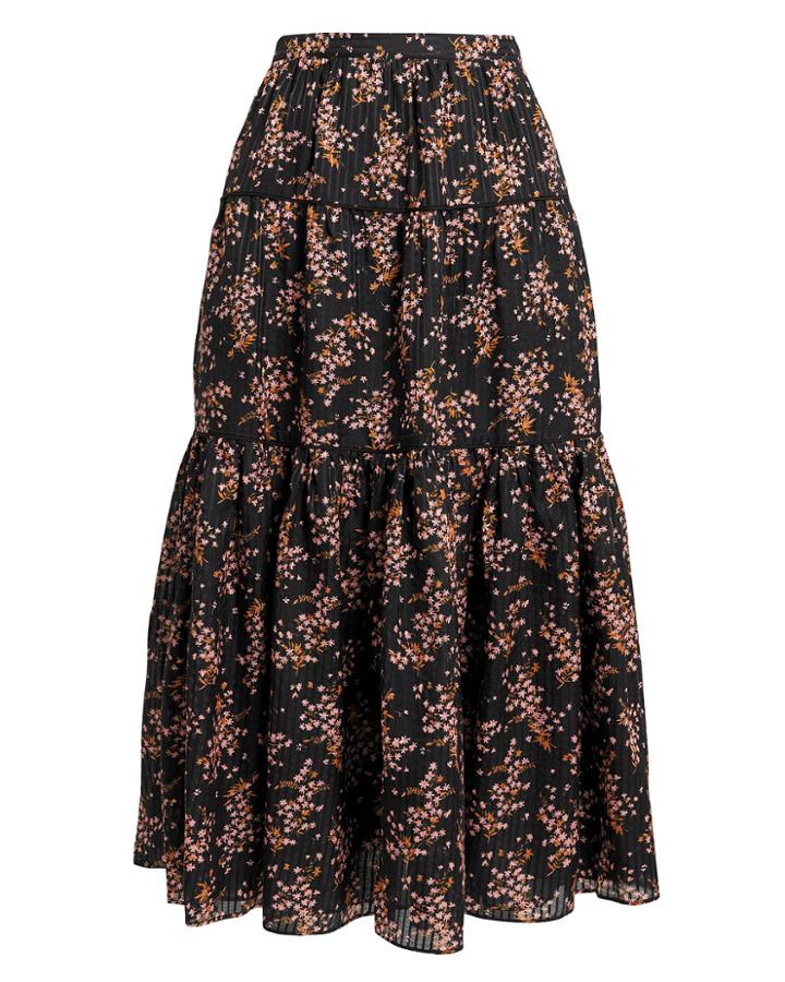 Ulla Johnson Auveline Midi Skirt Black Floral 4