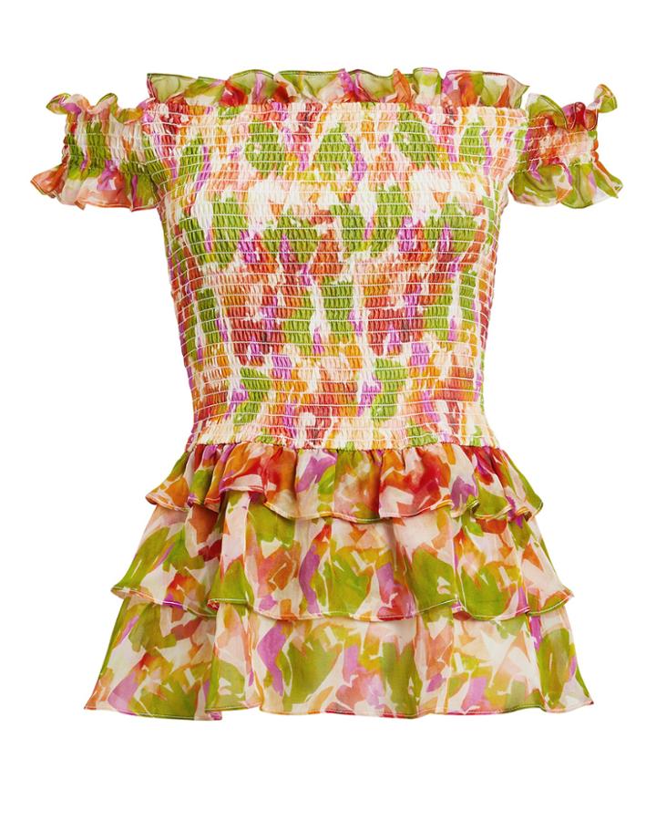 Caroline Constas Hydra Floral Top Olive/red/print M