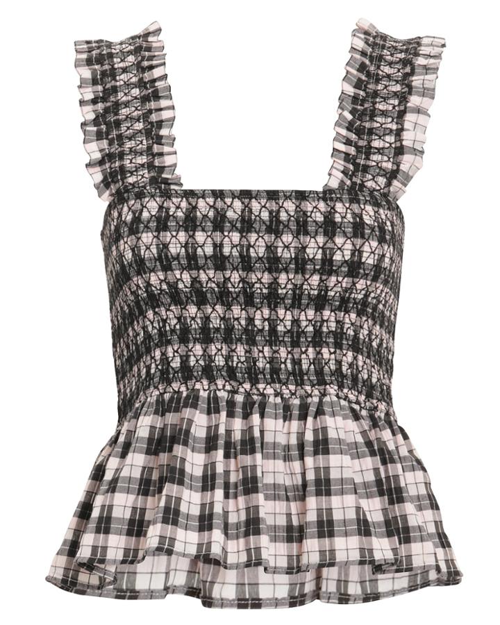 Ganni Pink Checked Seersucker Tank Pink/black 34